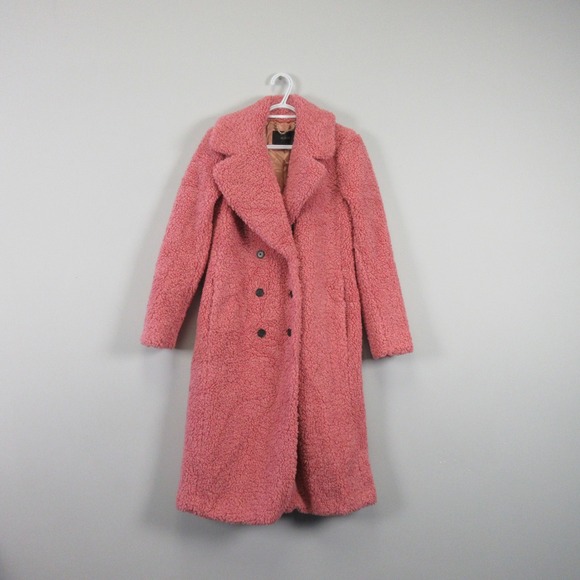 J. Crew Jackets & Blazers - J Crew Pink Teddy Sherpa Topcoat Faux Fur Double Breasted Long Coat XS Dressy